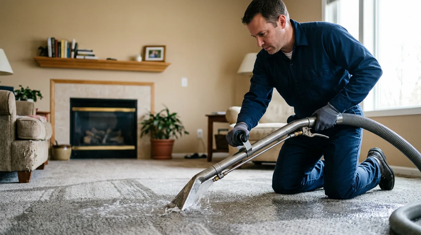 Water damage restoration technician working near Leburn, KY